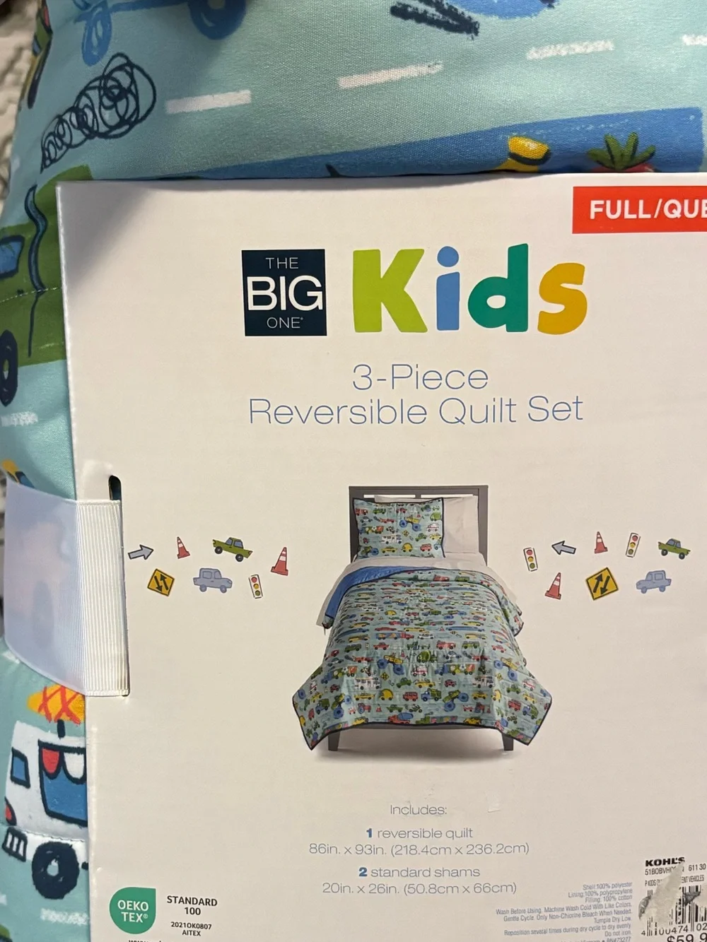 The Big One Blue Kids Quilt Set with Vehicle Print